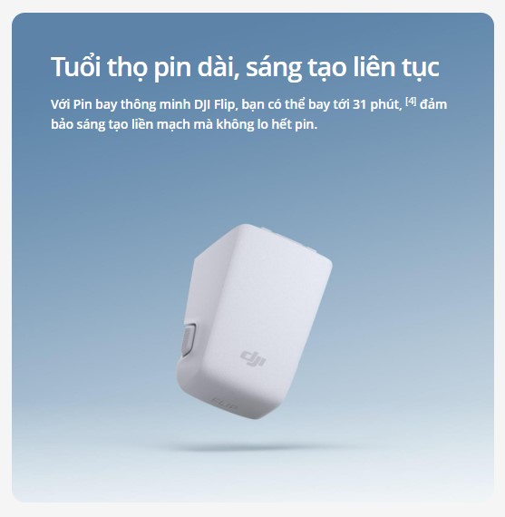 Pin DJI Flip Intelligent Flight Battery cho thời lượng bay lên đến 31 phút